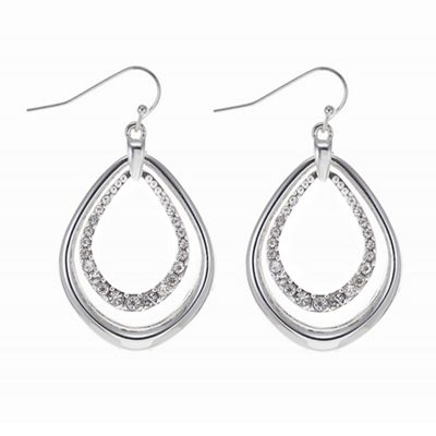 Silver double peardrop earring